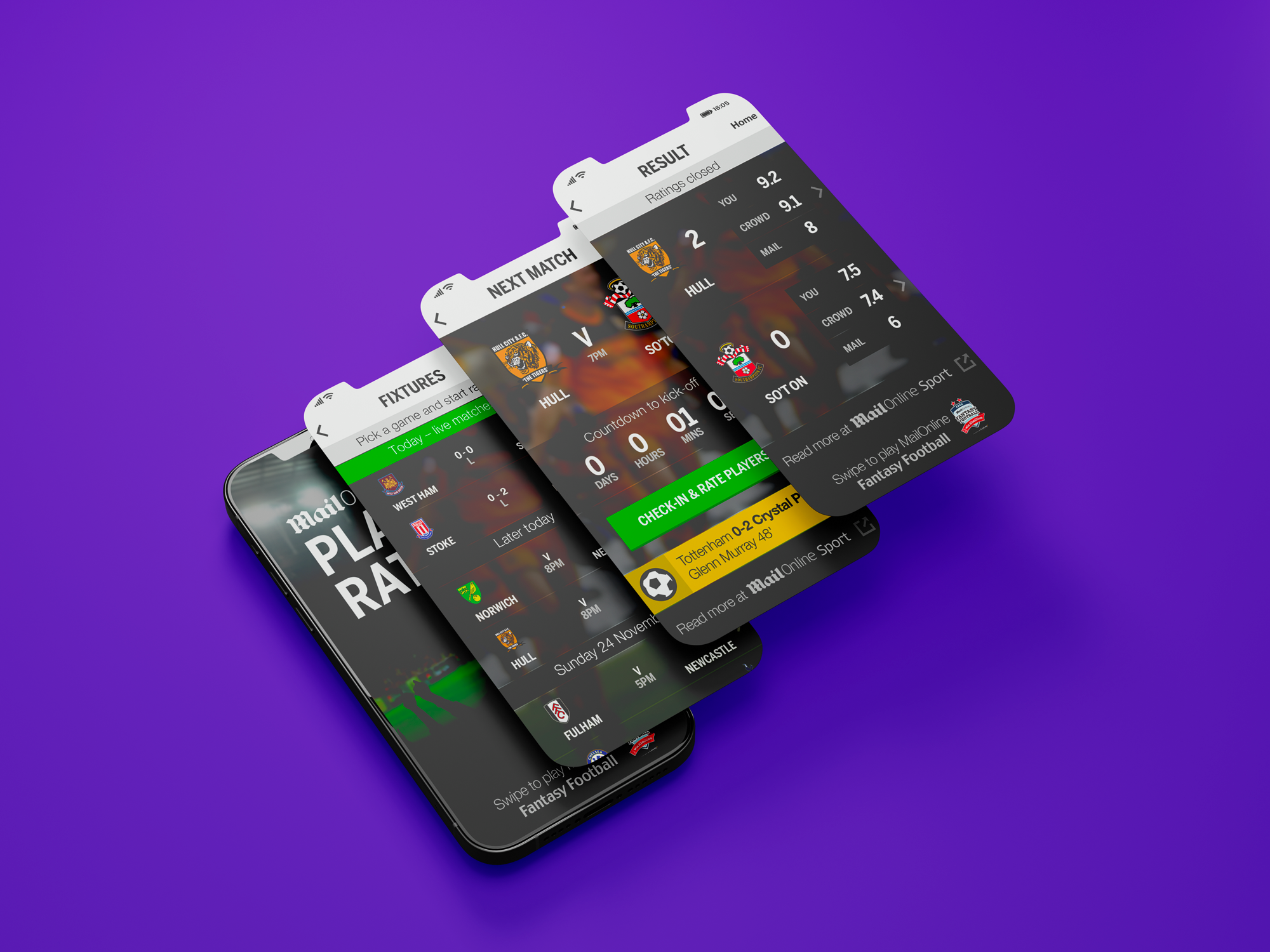 Player Rater — live football player-rating app for MailOnline Sport.
